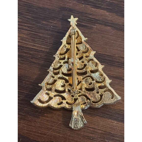 Vintage J.J. Gold-Tone Christmas Tree Brooch With Rhinestones - Picture 2 of 4